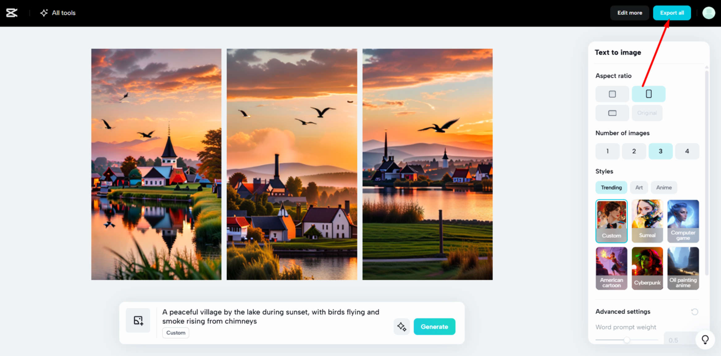 Exporting the final image from CapCut Web