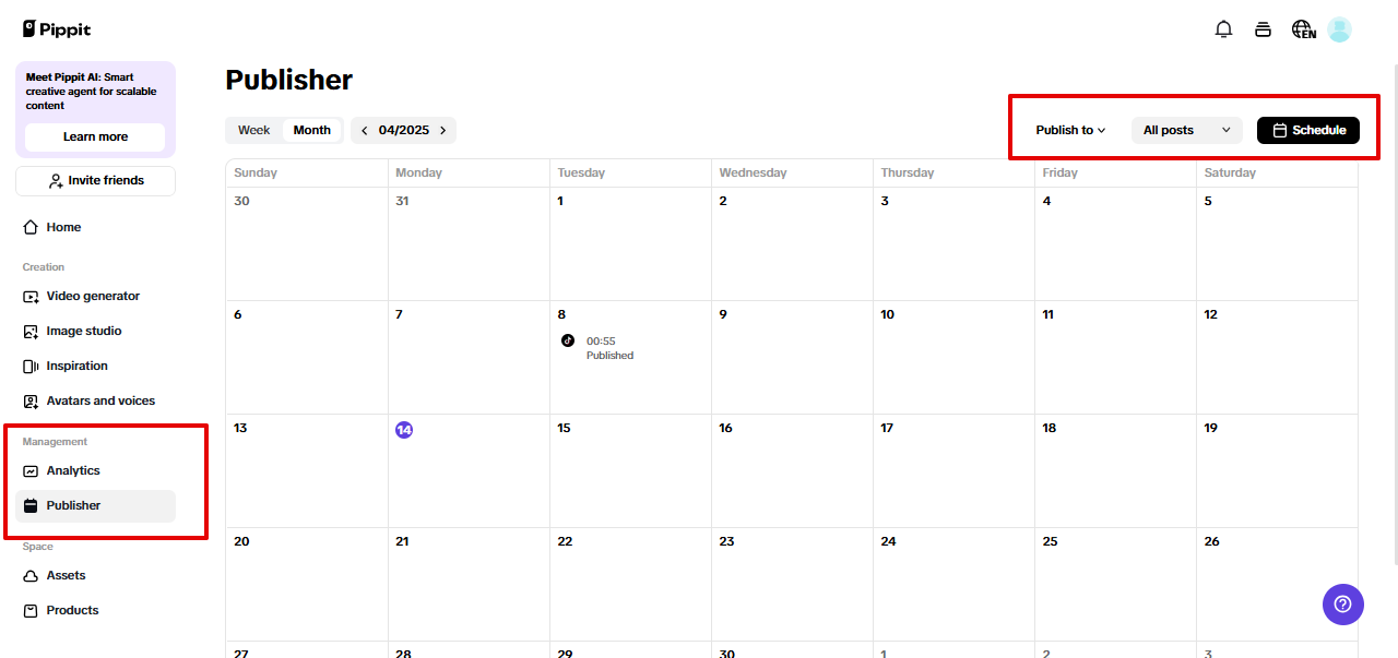 Automatyczne publikowanie Pippit