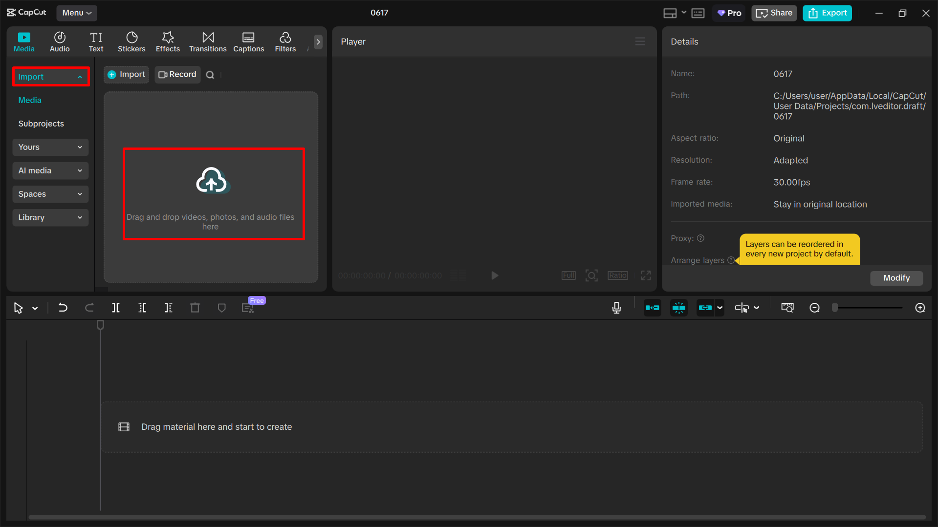 Subiendo un video al CapCut editor de video de escritorio