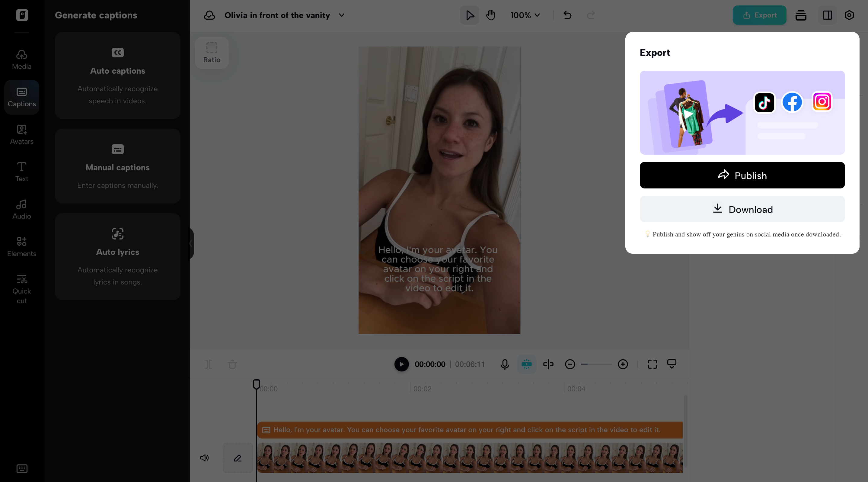 Export and share your AI Avatar video