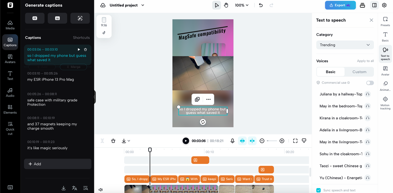 Turn captions to voiceovers