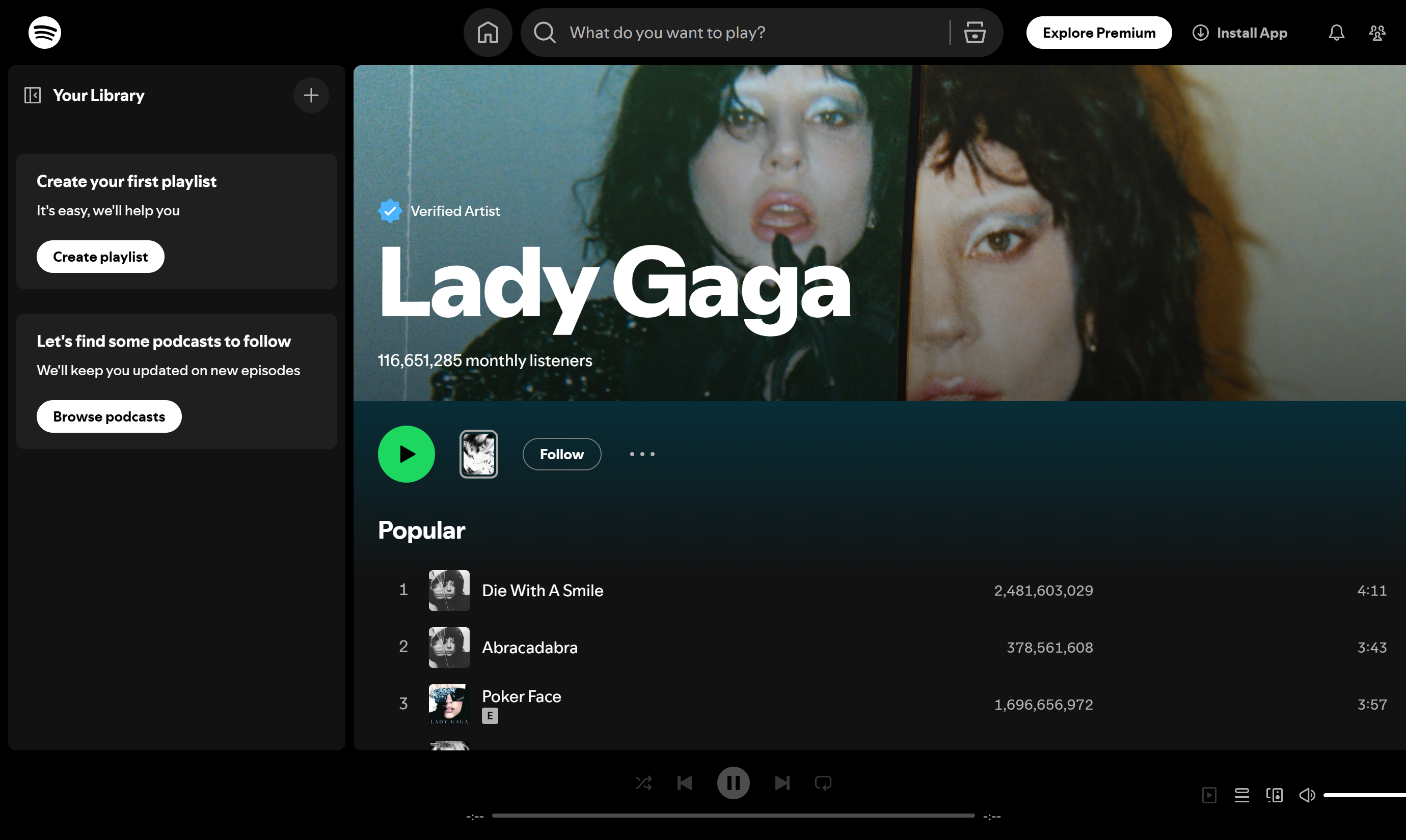 Lady Gaga—Spotify's most streamed artist, known for empowering anthems