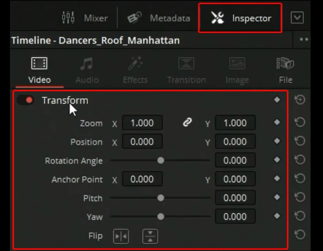 Ajustement du zoom dans DaVinci Resolve