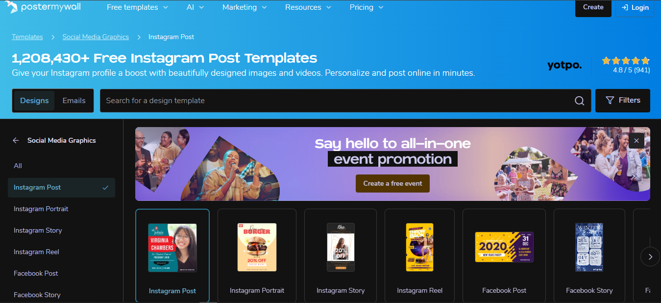 PosterMyWall - an easy-to-use tool to create an Instagram post template for free