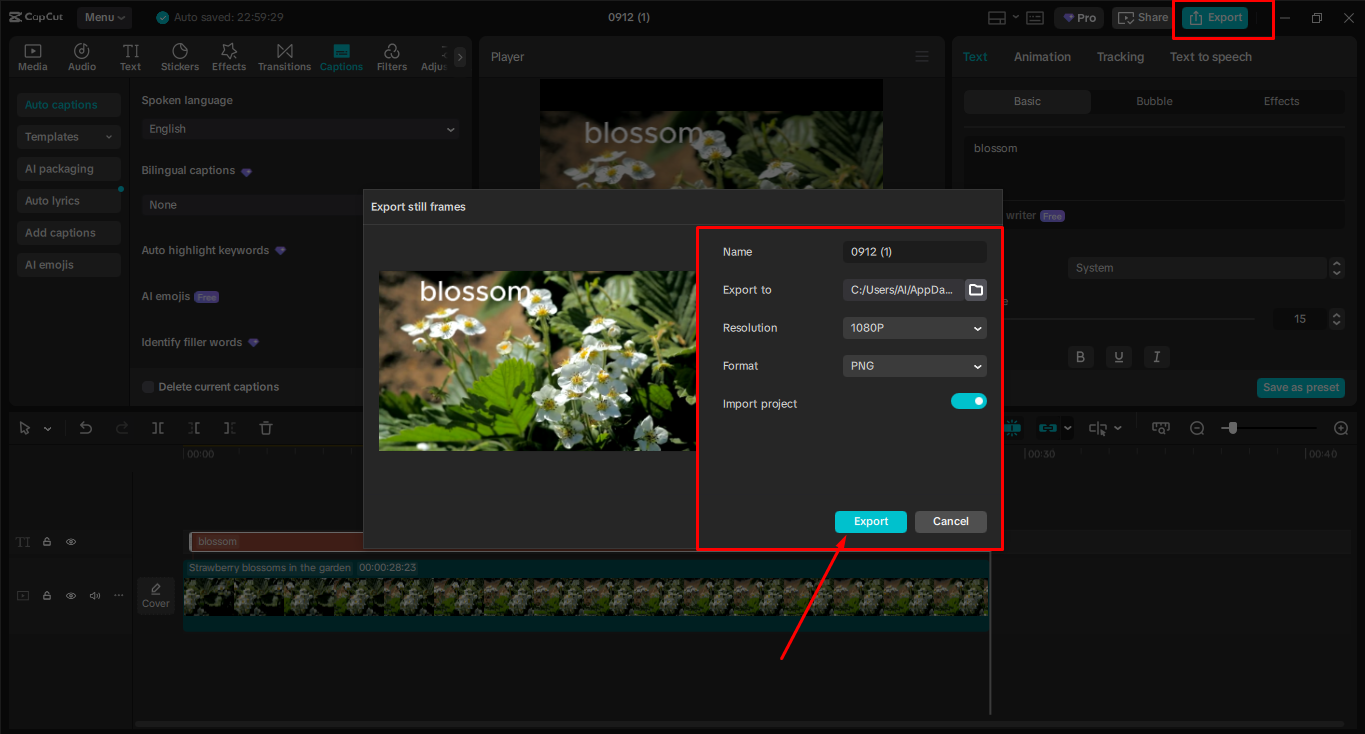 Exporting the media from the CapCut desktop video editor