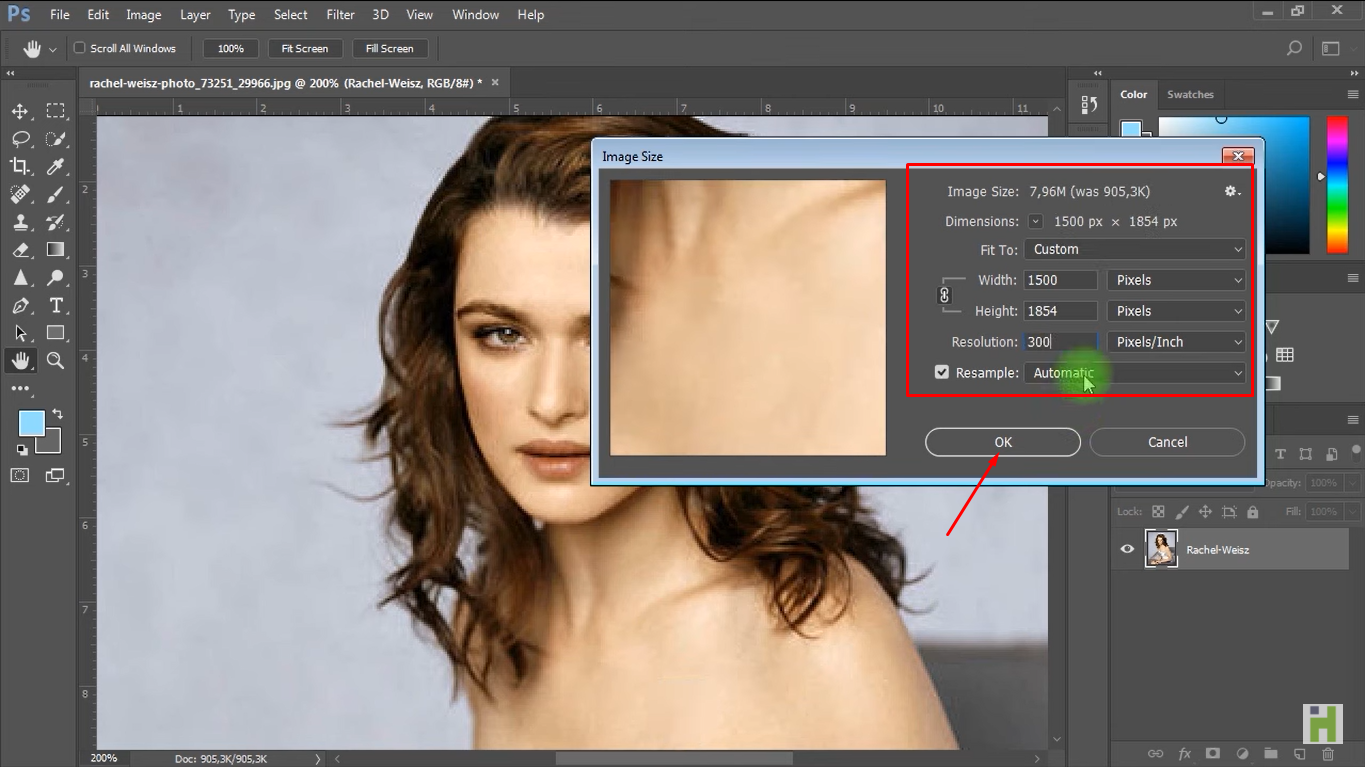 Imagen que muestra cómo aumentar la resolución en Photoshop