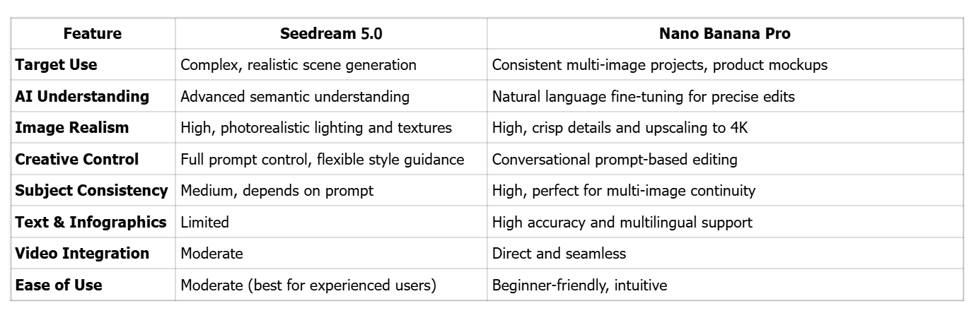 Seedream 5.0 vs Nano Banan Pro
