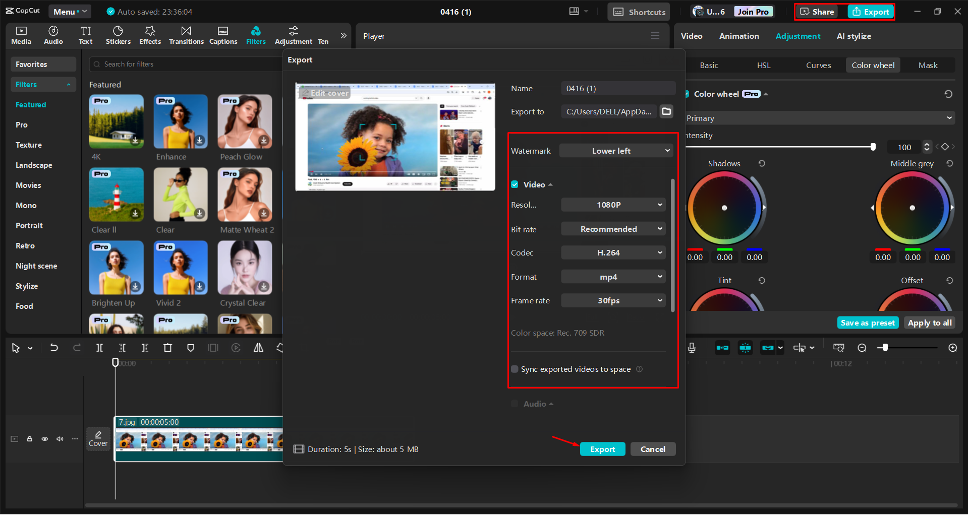 Exporting a video from the CapCut desktop video editor