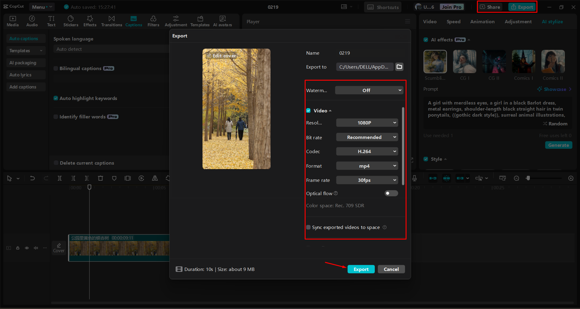Exporting a video from the CapCut desktop video editor