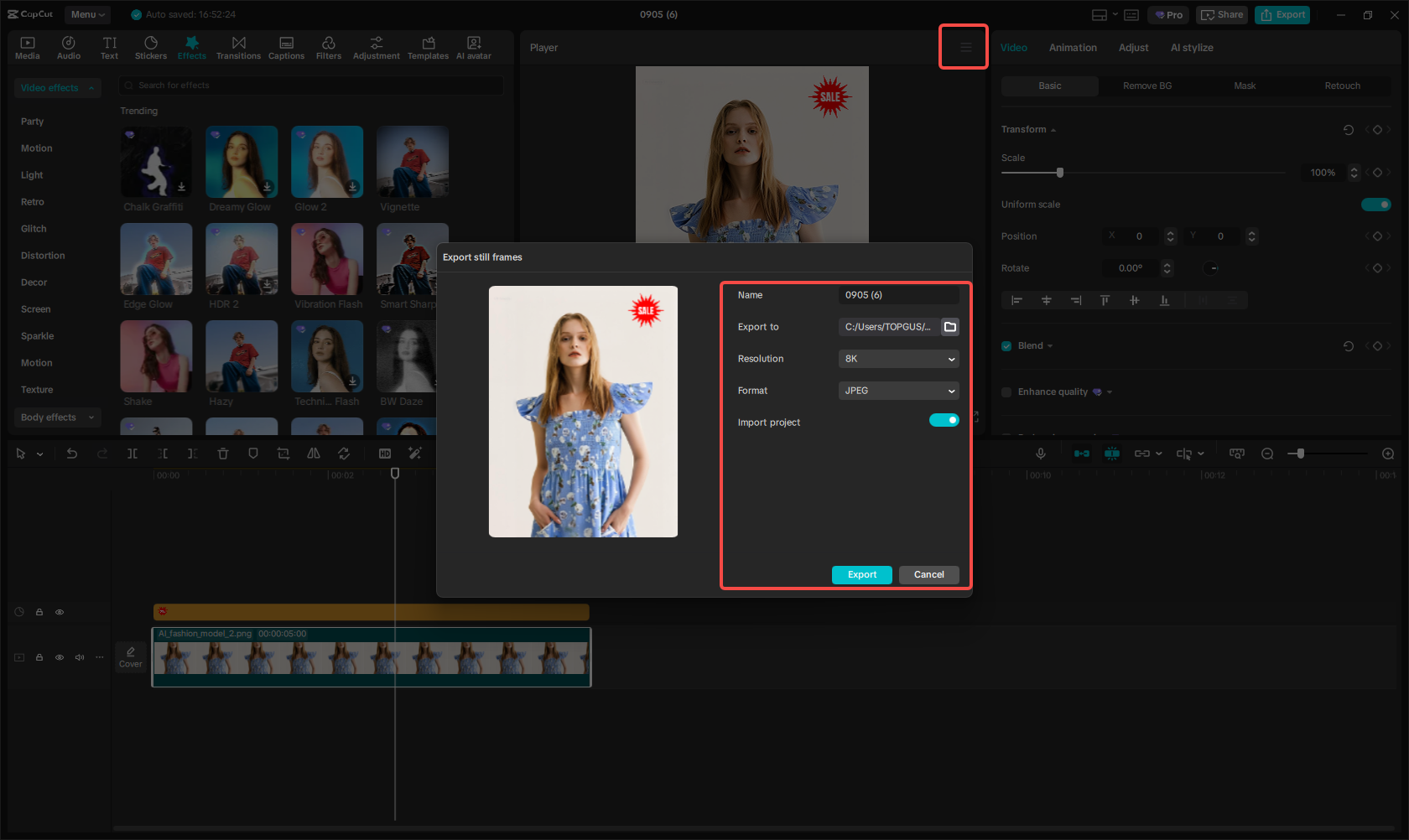 Export the image in high quality