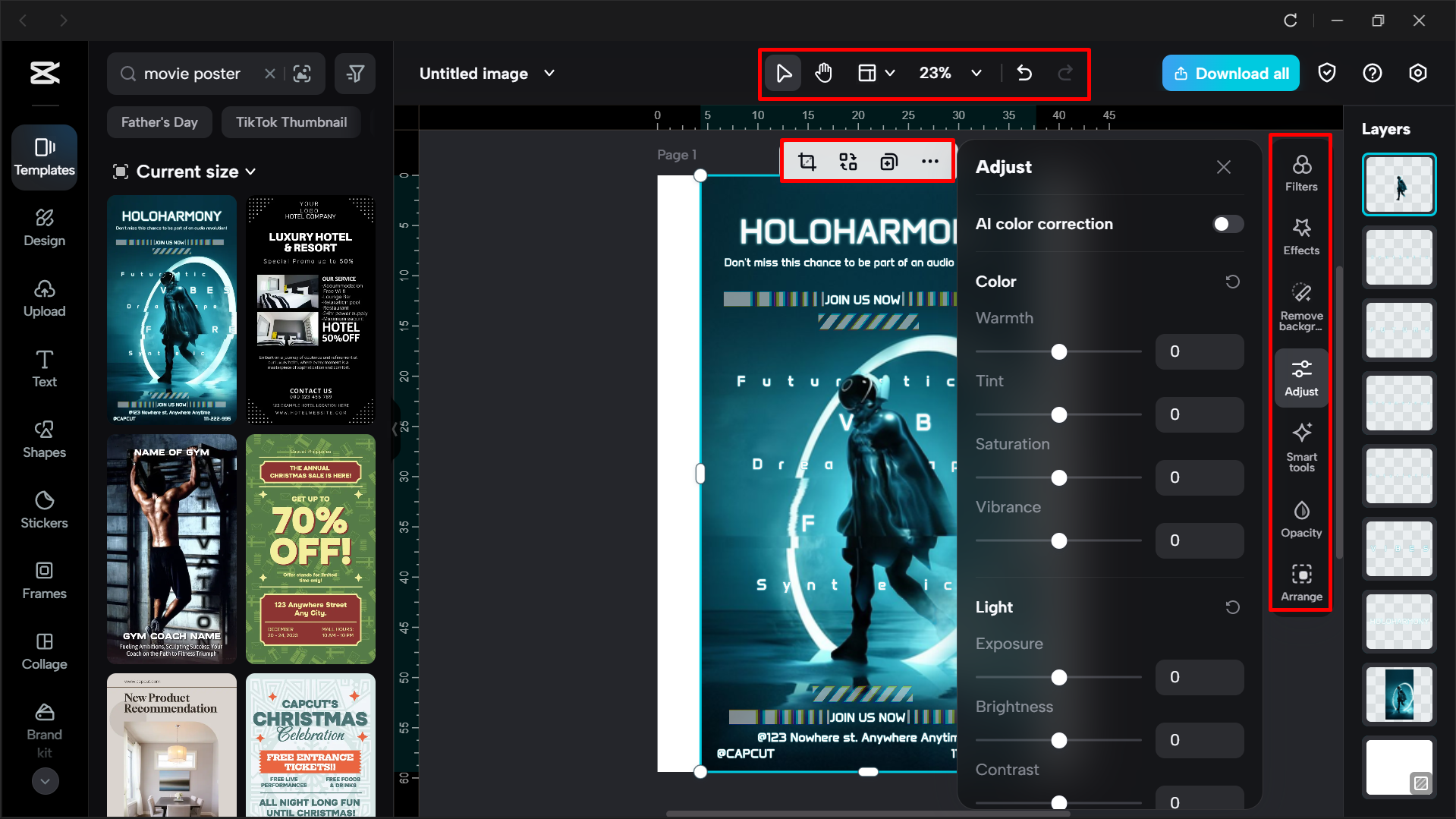 Pag-edit ng template ng poster gamit ang mga tool sa CapCut desktop video editor