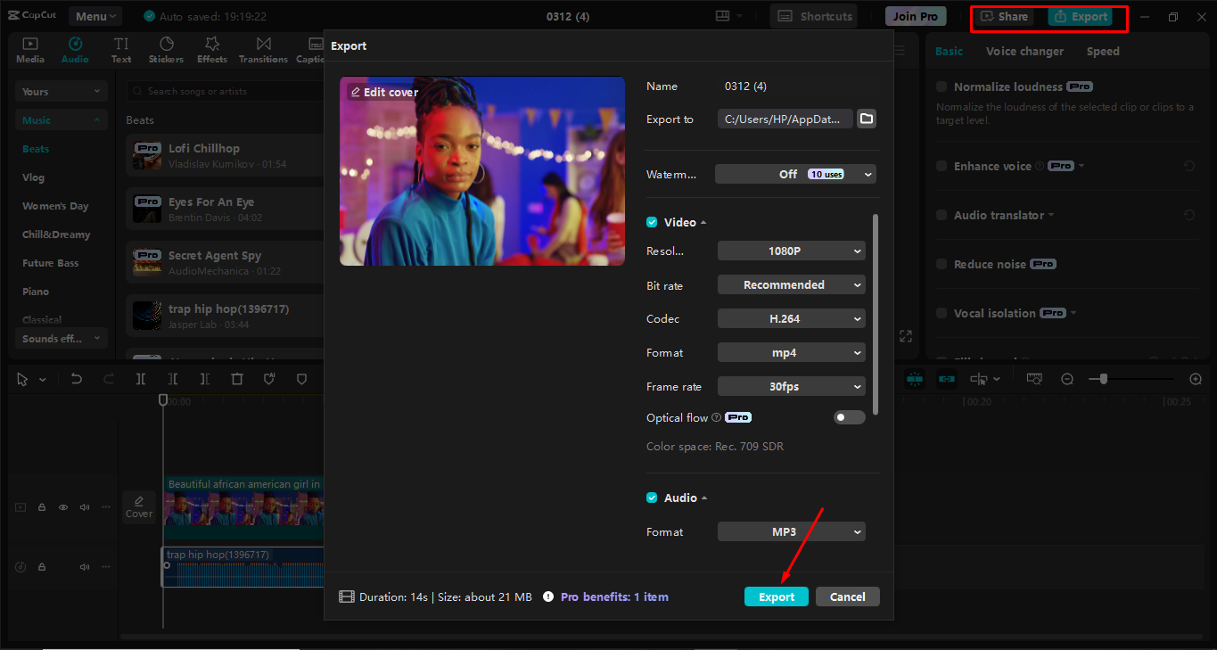 Mengekspor video dari editor video desktop CapCut