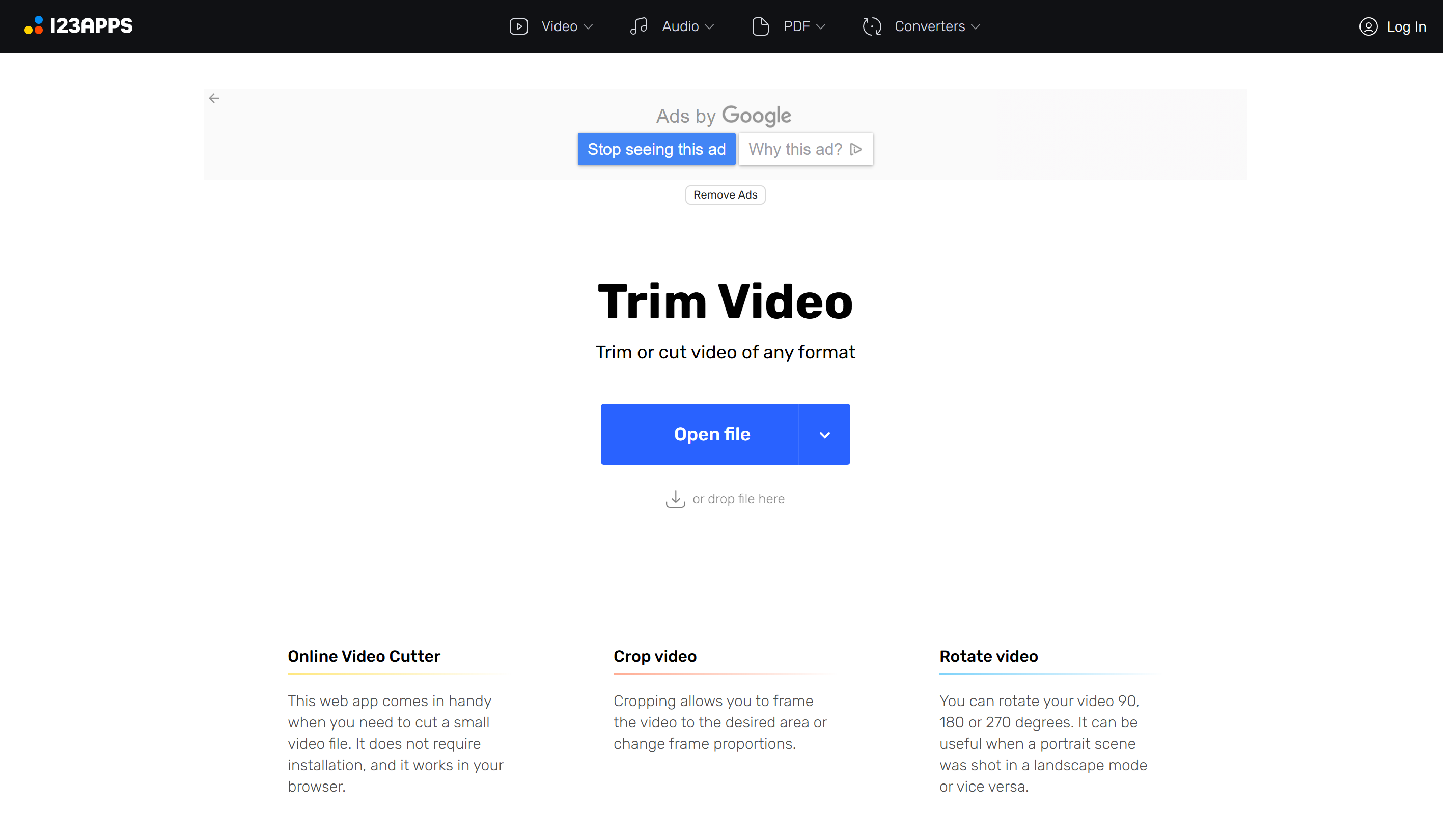 Interfaccia di editing di Online Video Cutter - uno strumento facile da usare per rallentare una GIF