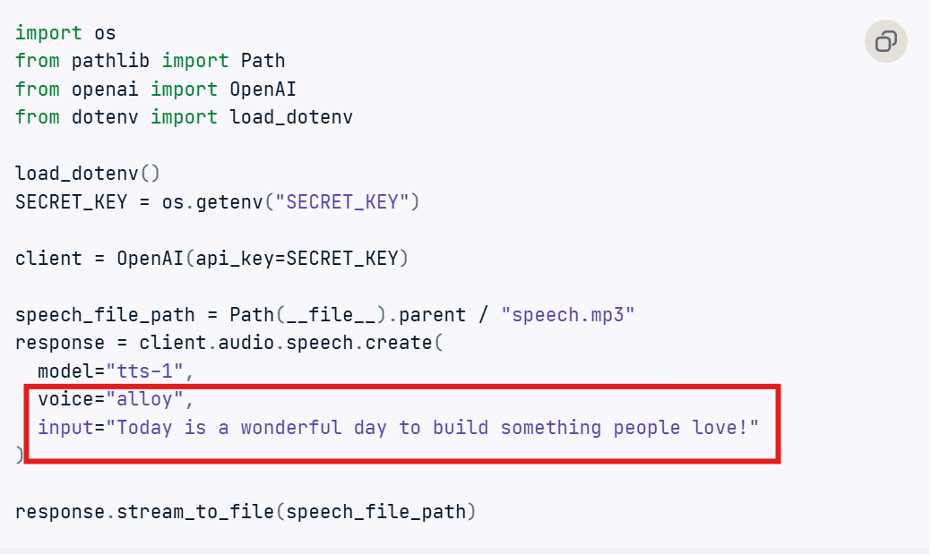 Scrieți cod python pentru a genera vorbire