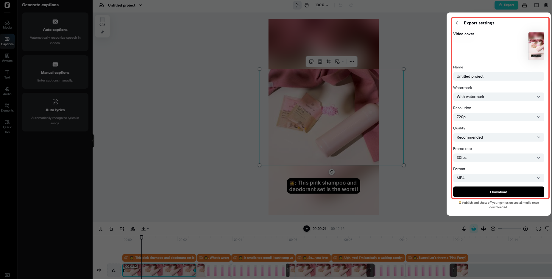 Export, share, or schedule your content
