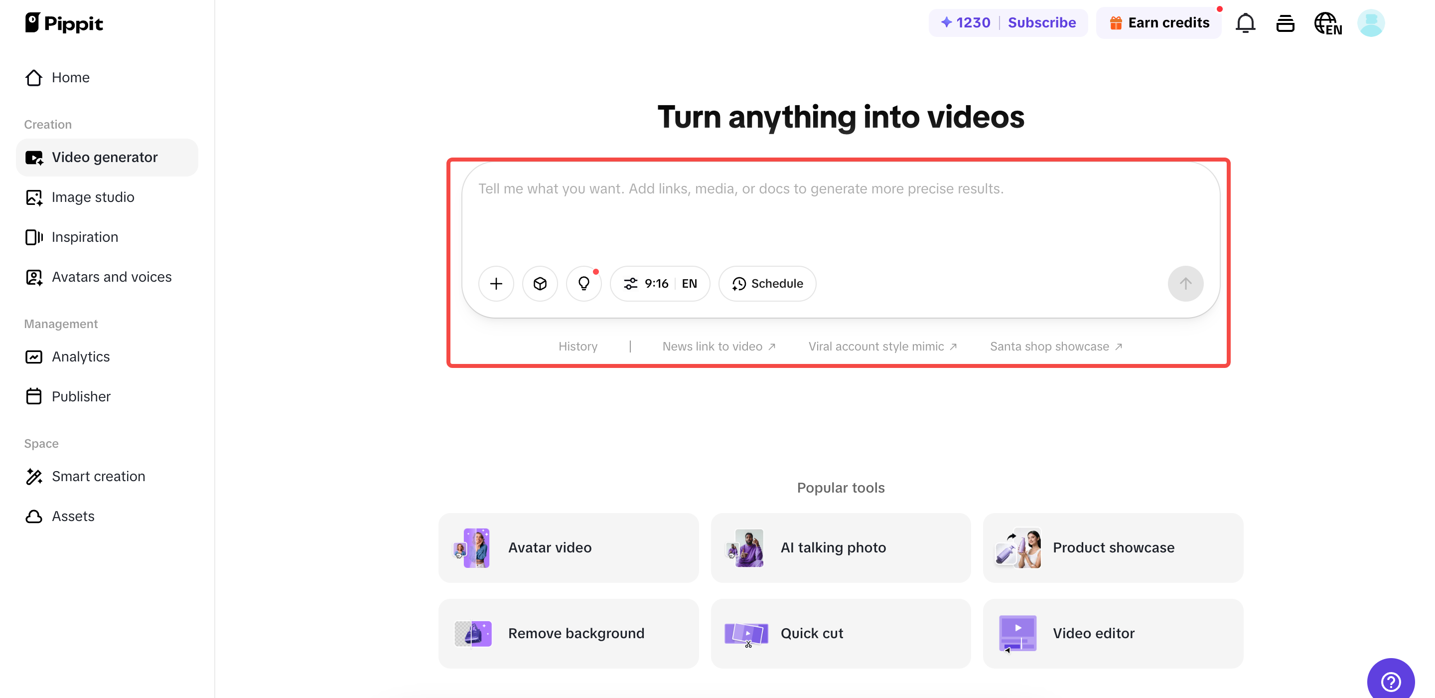 Open the AI video generator