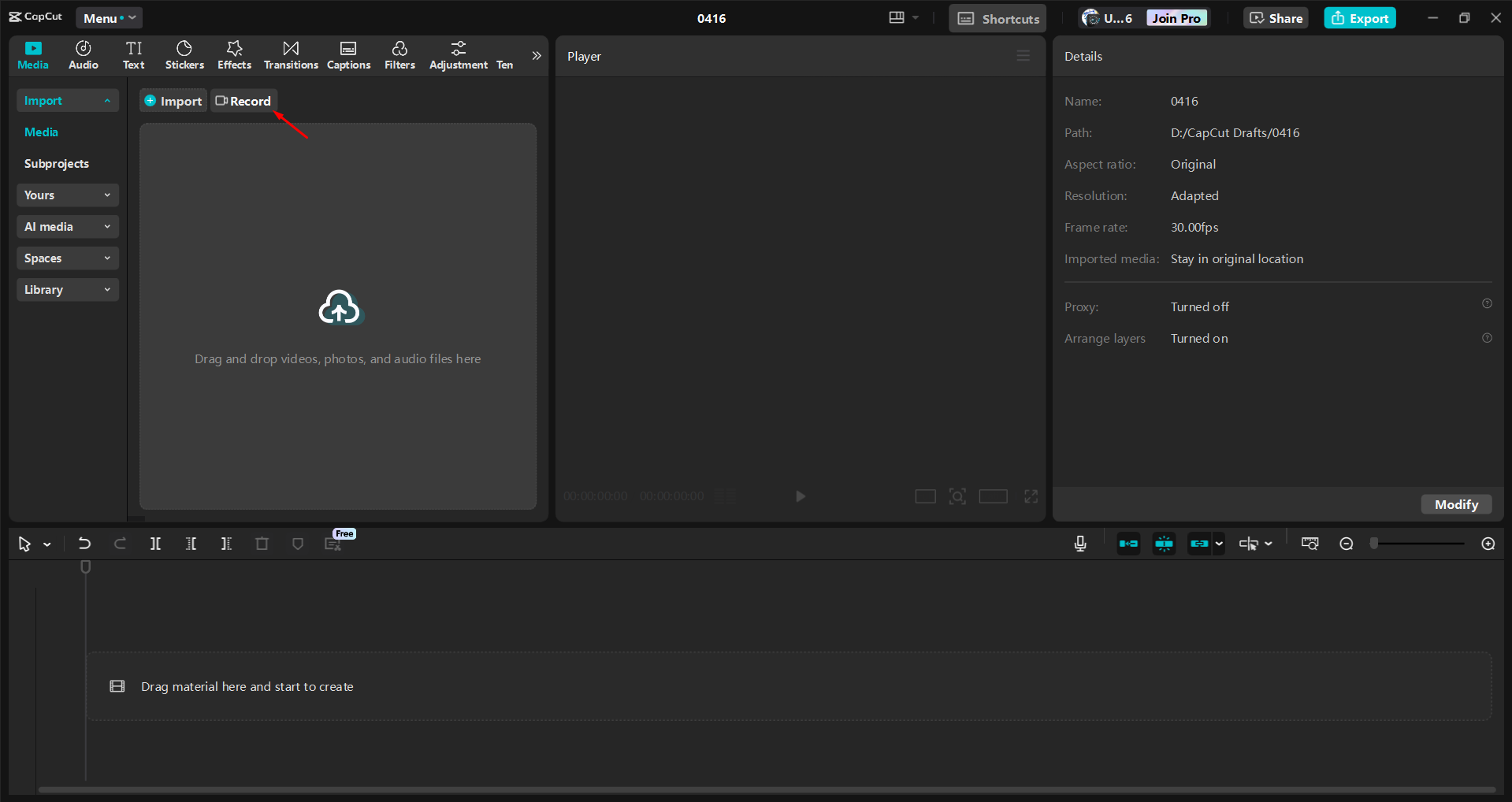 Ginagamit ang screen recorder sa CapCut desktop video editor