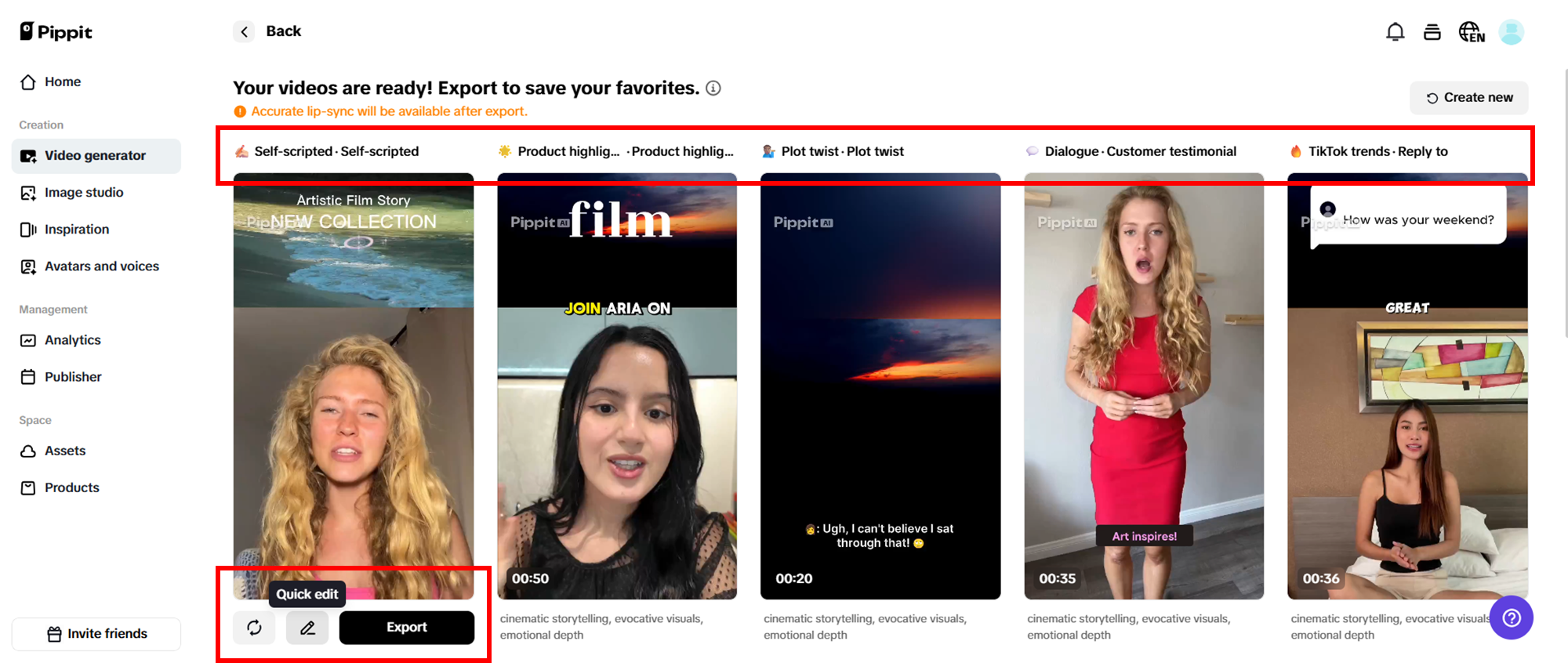 Wybierz preferowane wygenerowane wideo