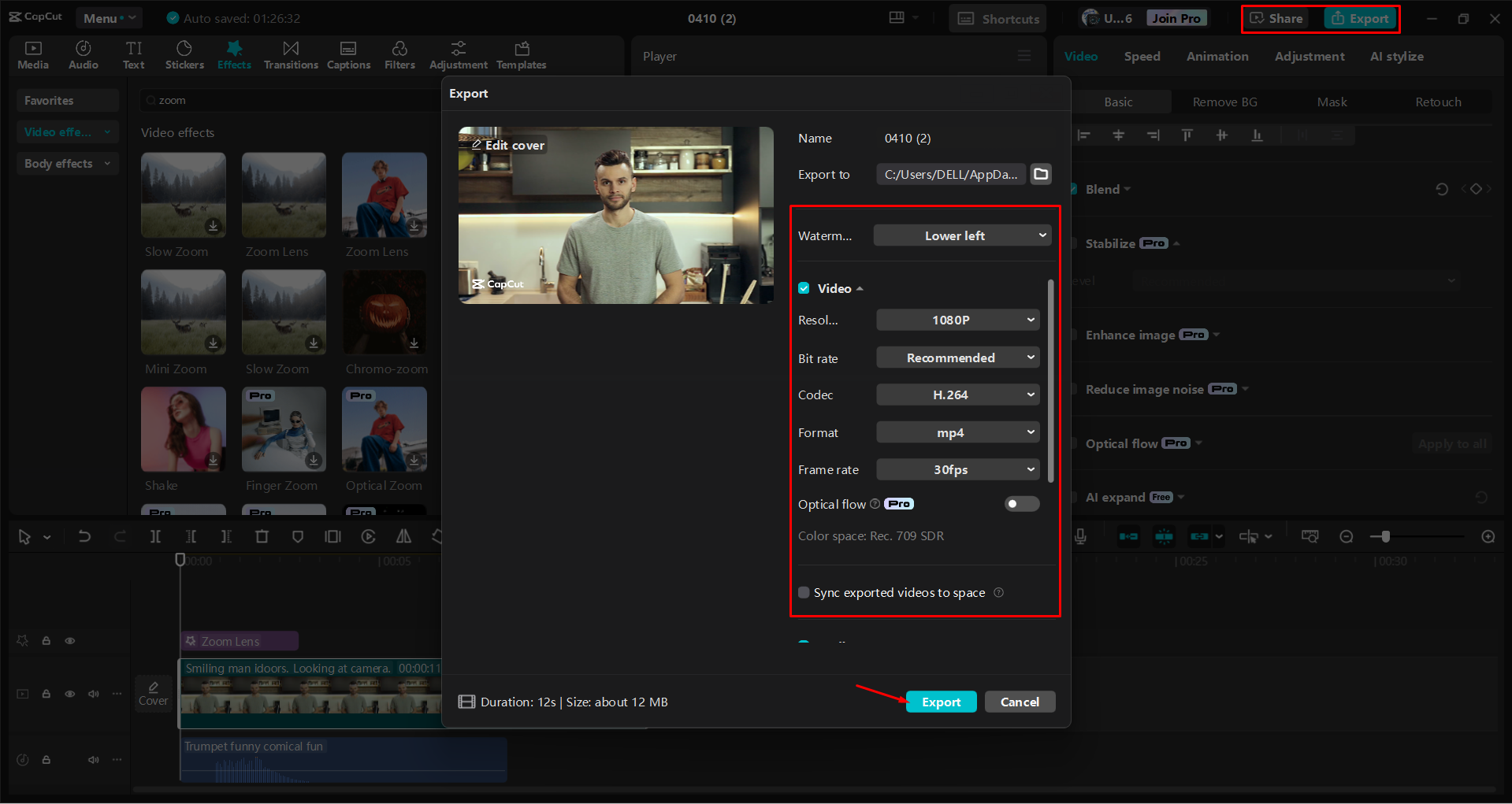 Exporting a video from the CapCut desktop video editor