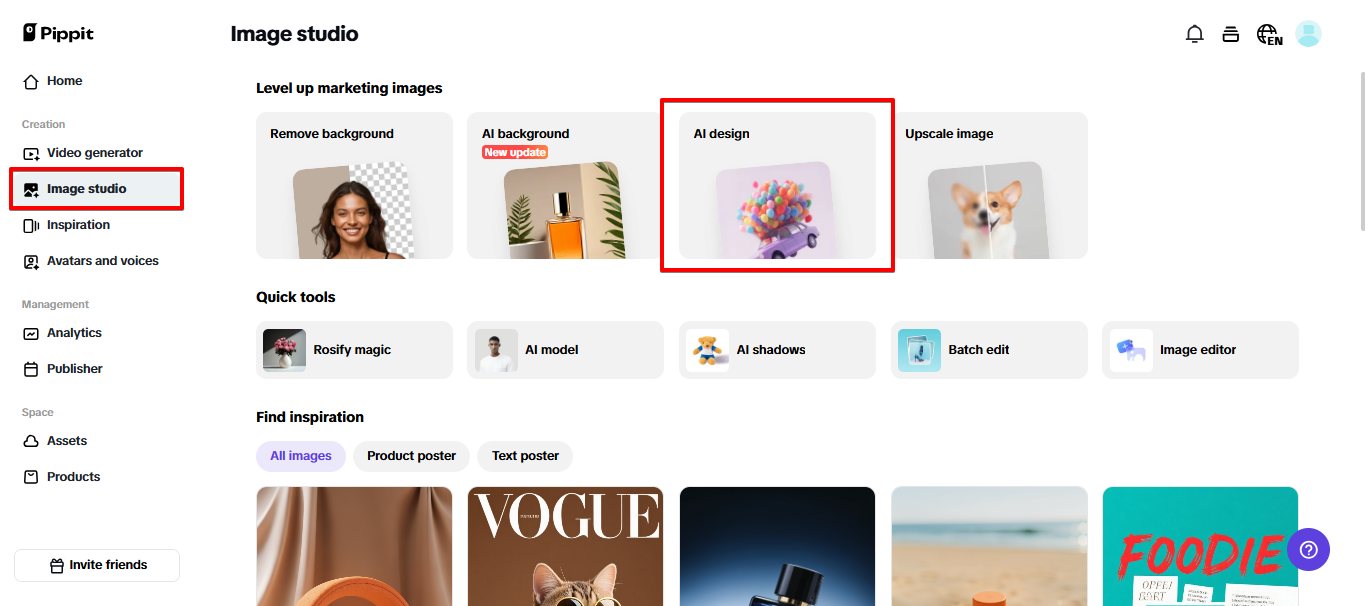 Open AI design in Pippit