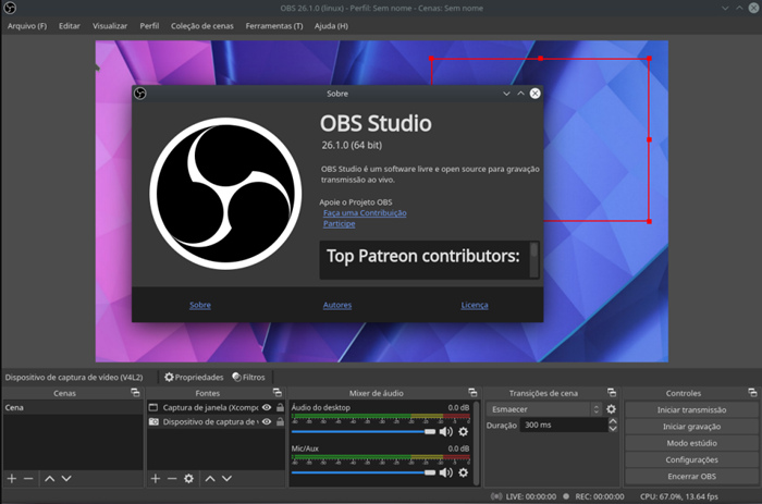 Interfaz de OBS - mejor grabadora de pantalla con audio interno