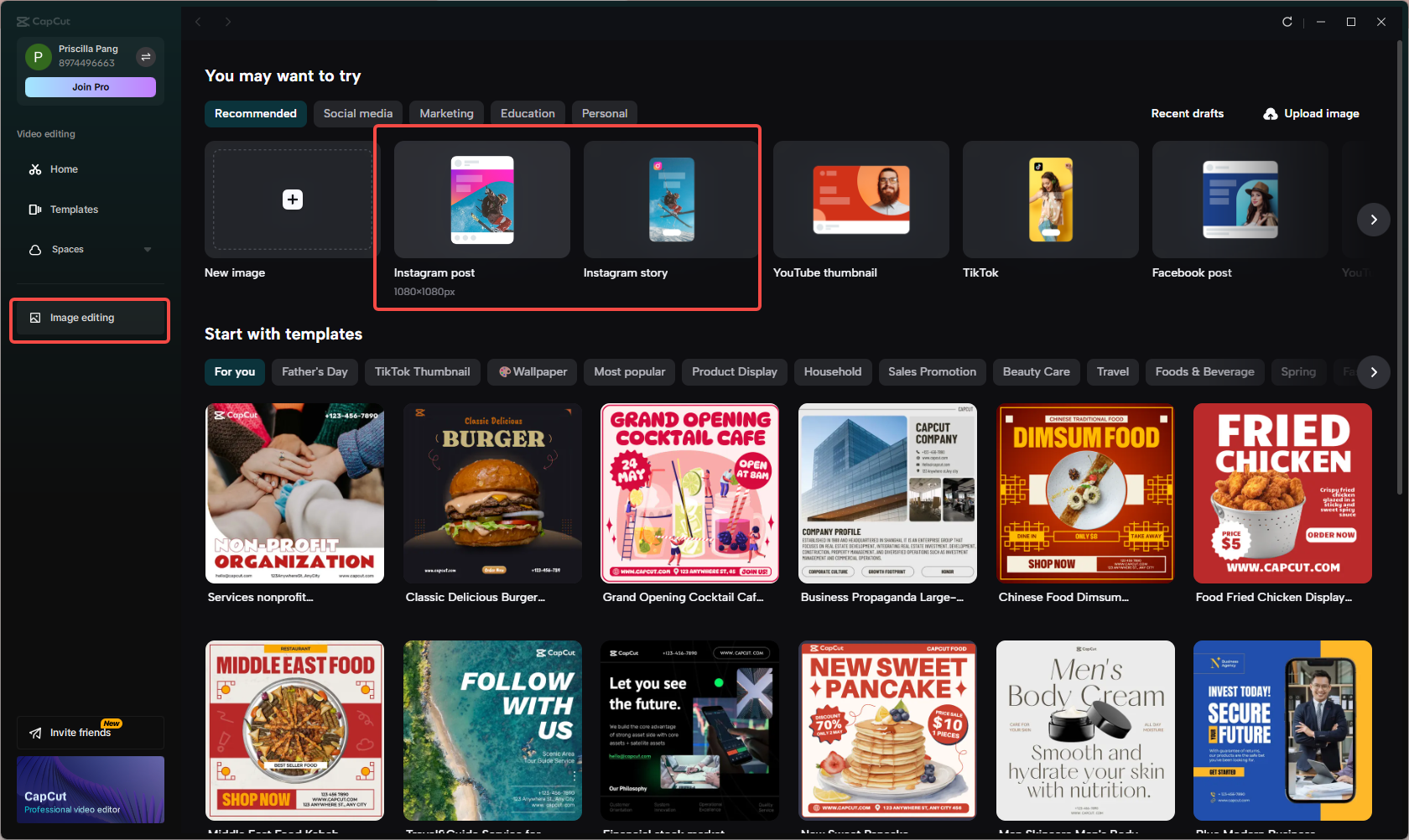 Access to the Image editing feature