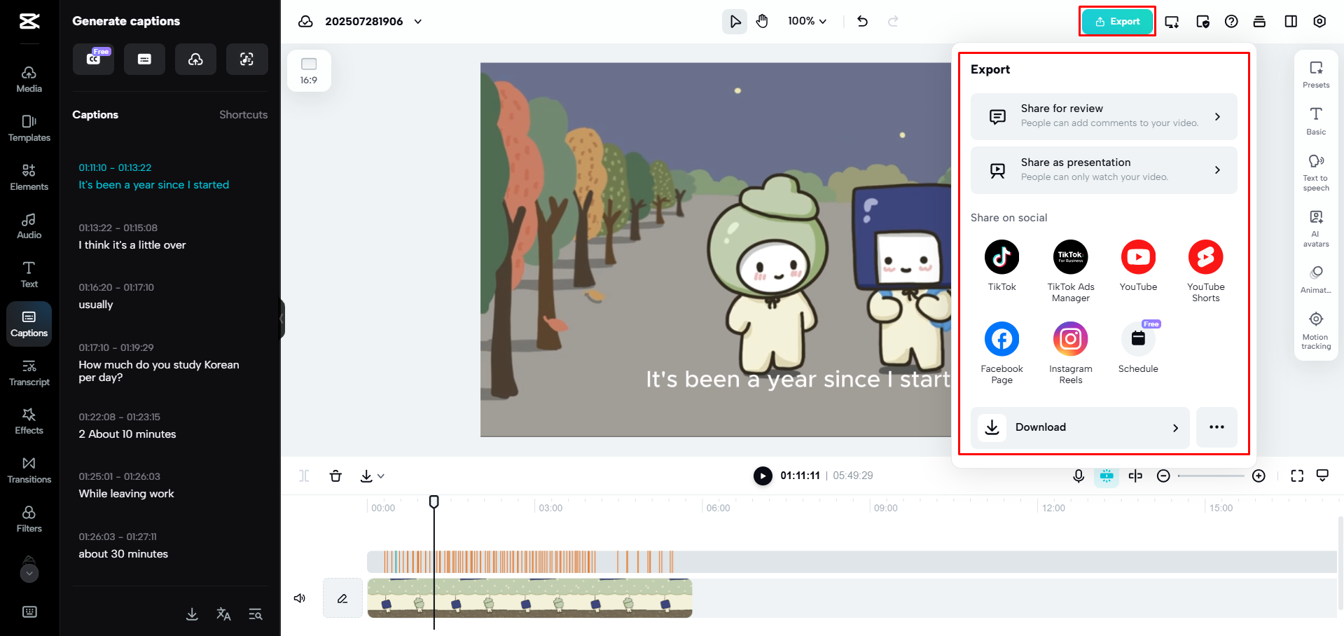 Exportar un video desde CapCut Web