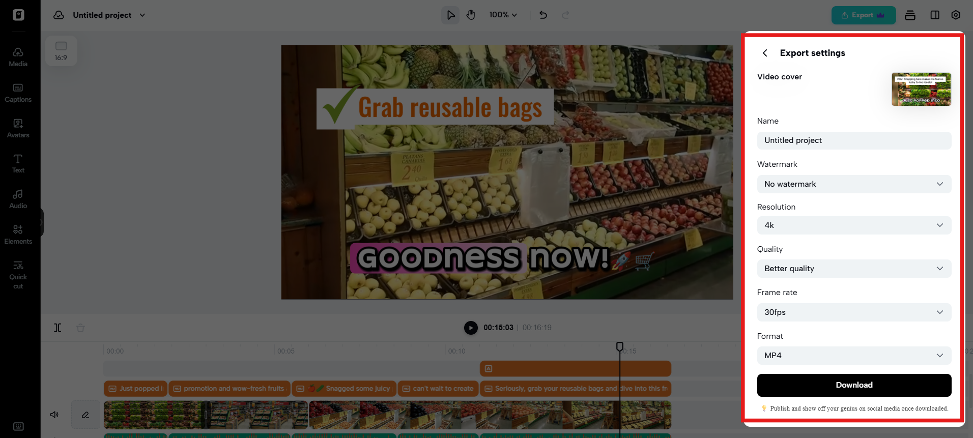Export and publish video