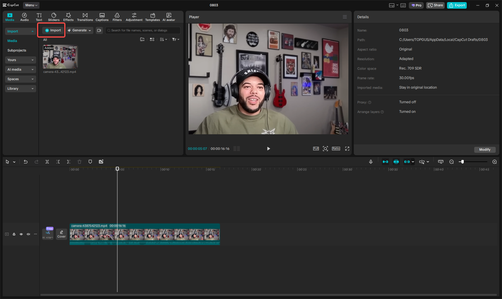 Importar el video en inglés en CapCut
