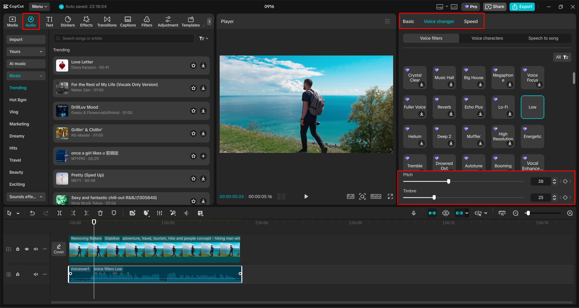 Applying voice effects to audio in the CapCut desktop video editor