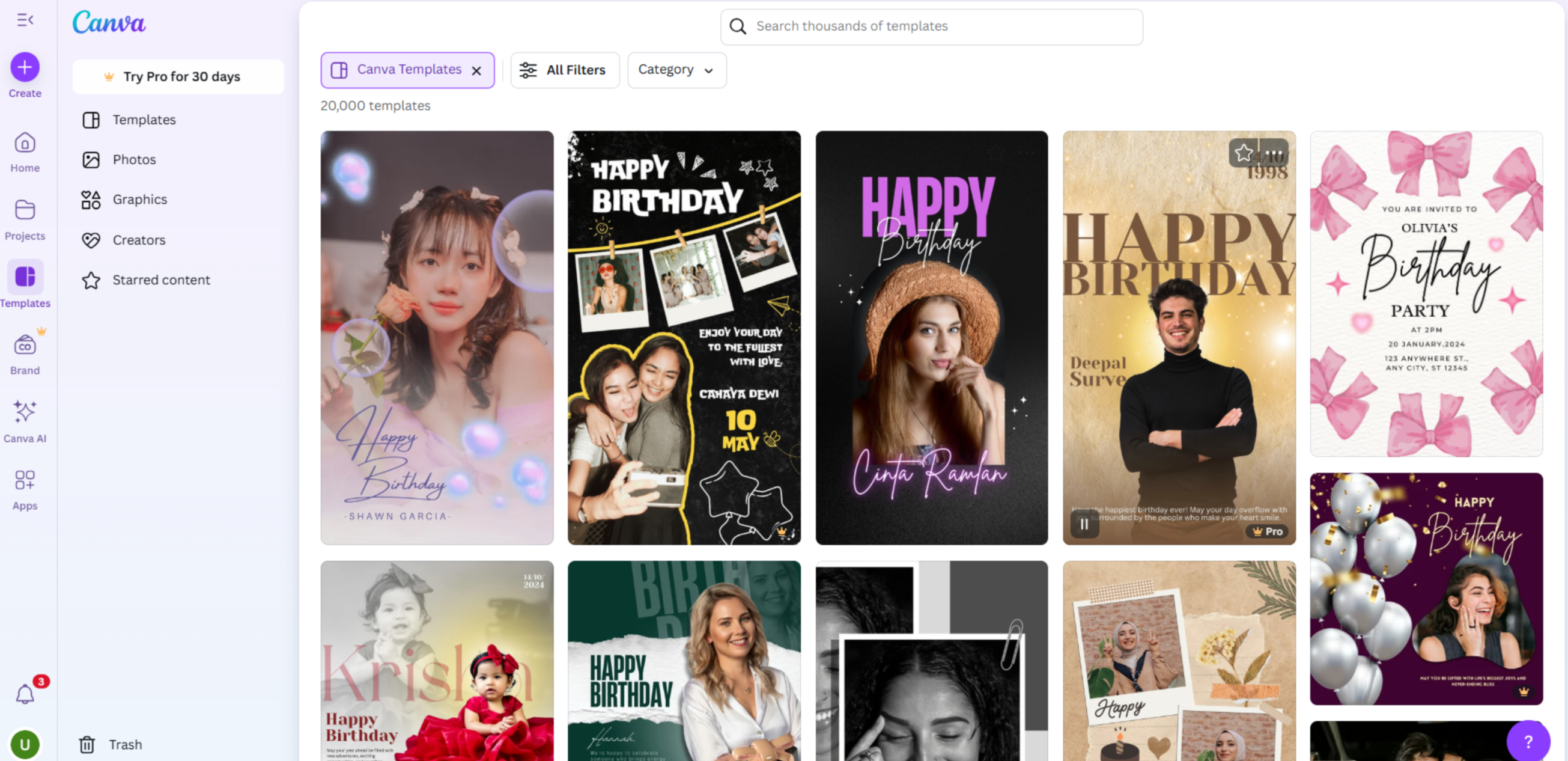Interfaccia di Canva - una risorsa perfetta per uno sfondo di compleanno gratuito