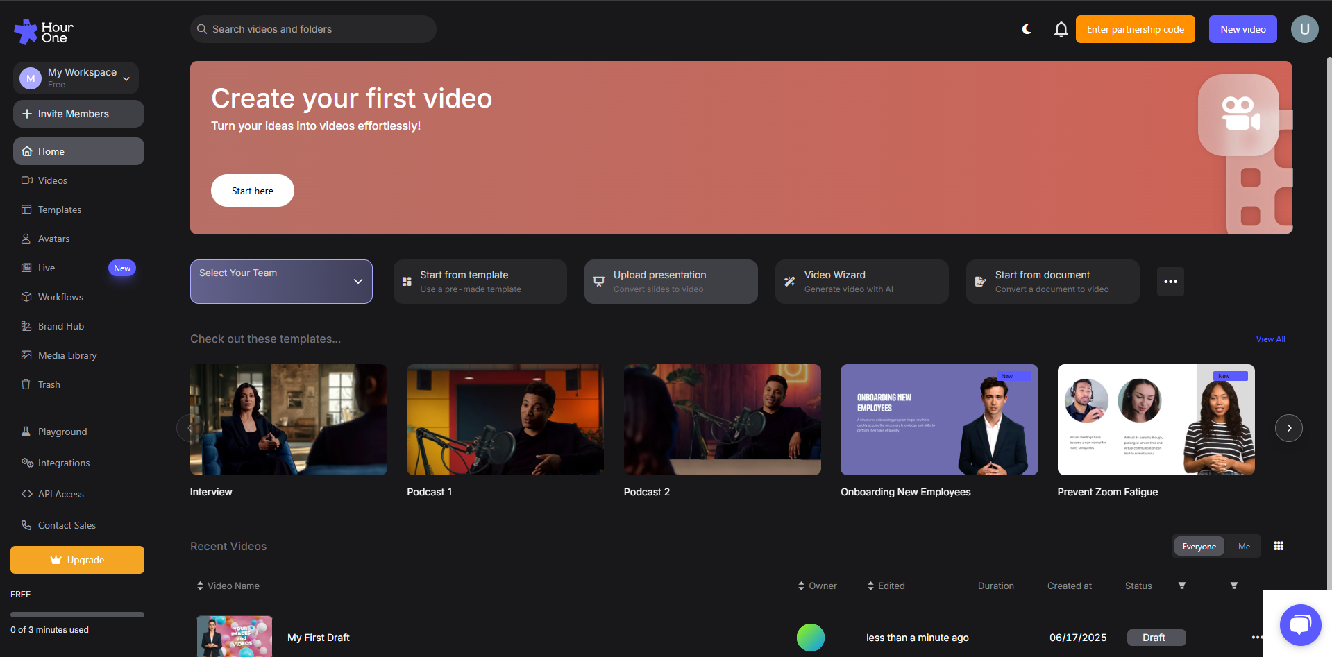 Antara Muka Jam Satu - pembuat video latihan AI yang sempurna