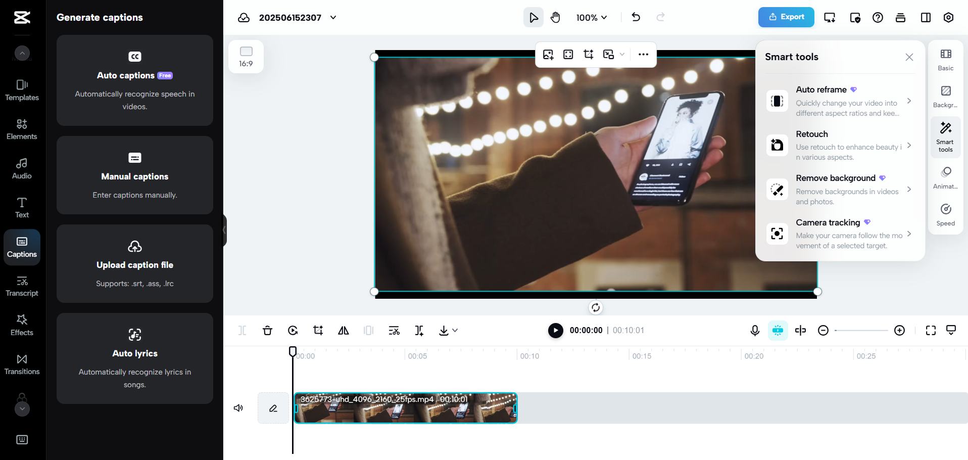 Interfaccia di CapCut Web - uno strumento online efficiente per creare video coinvolgenti per YouTube