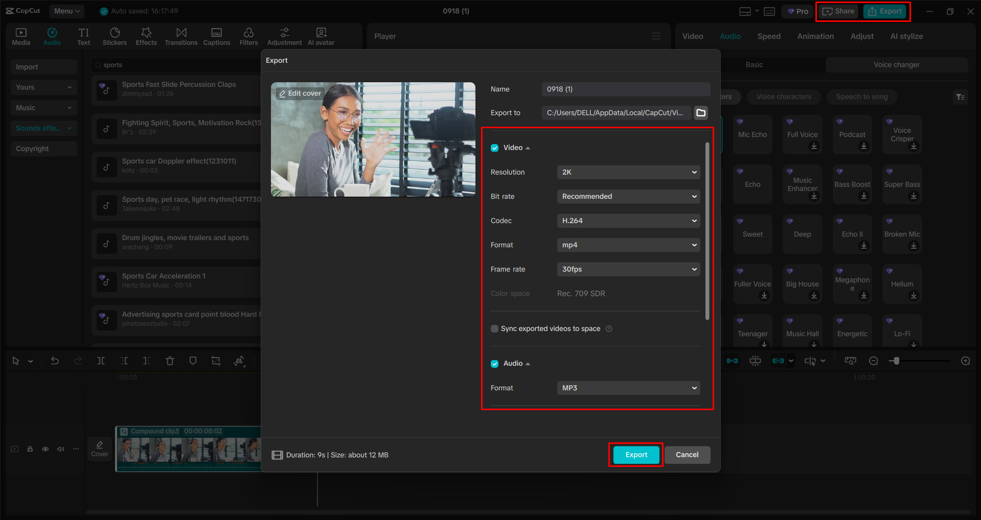 Exporting a video from the CapCut desktop video editor