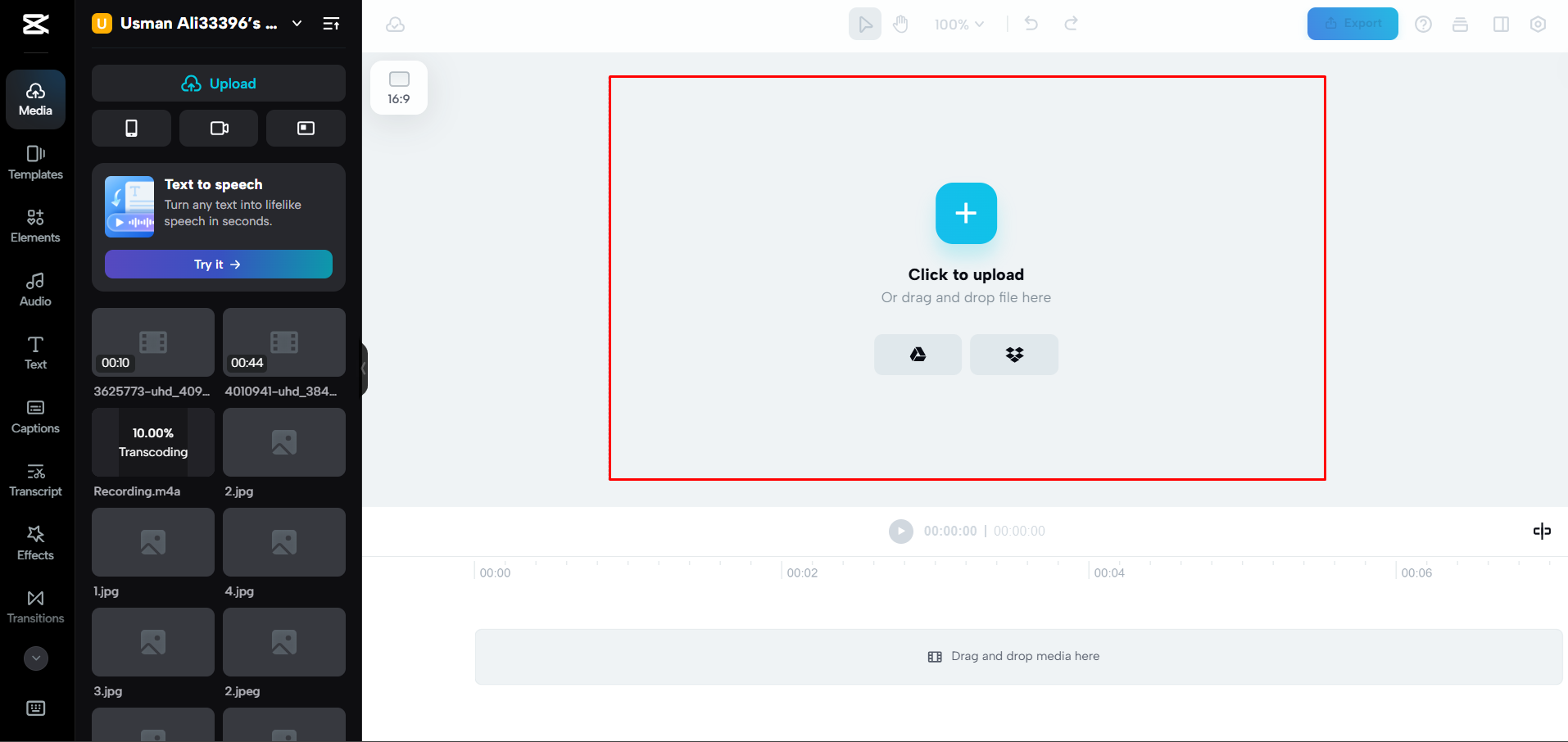 Enviando um GIF para CapCut Web