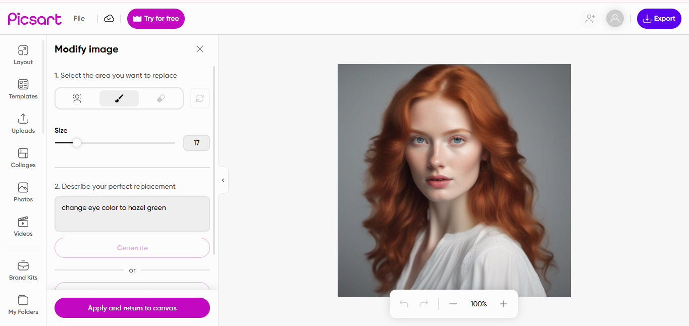 Die Benutzeroberfläche von Picsart - ein weiterer bester Eye Color Changer Editor