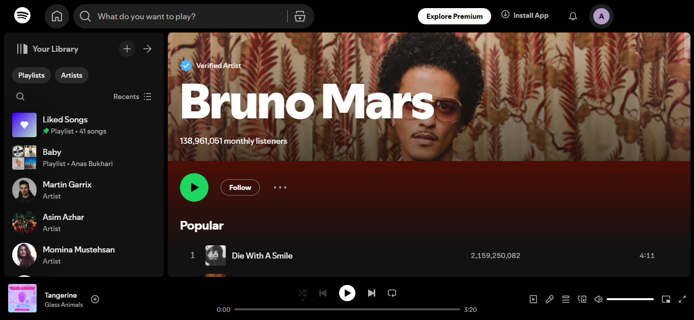 Bruno Mars - einer der Top Spotify 500 Künstler
