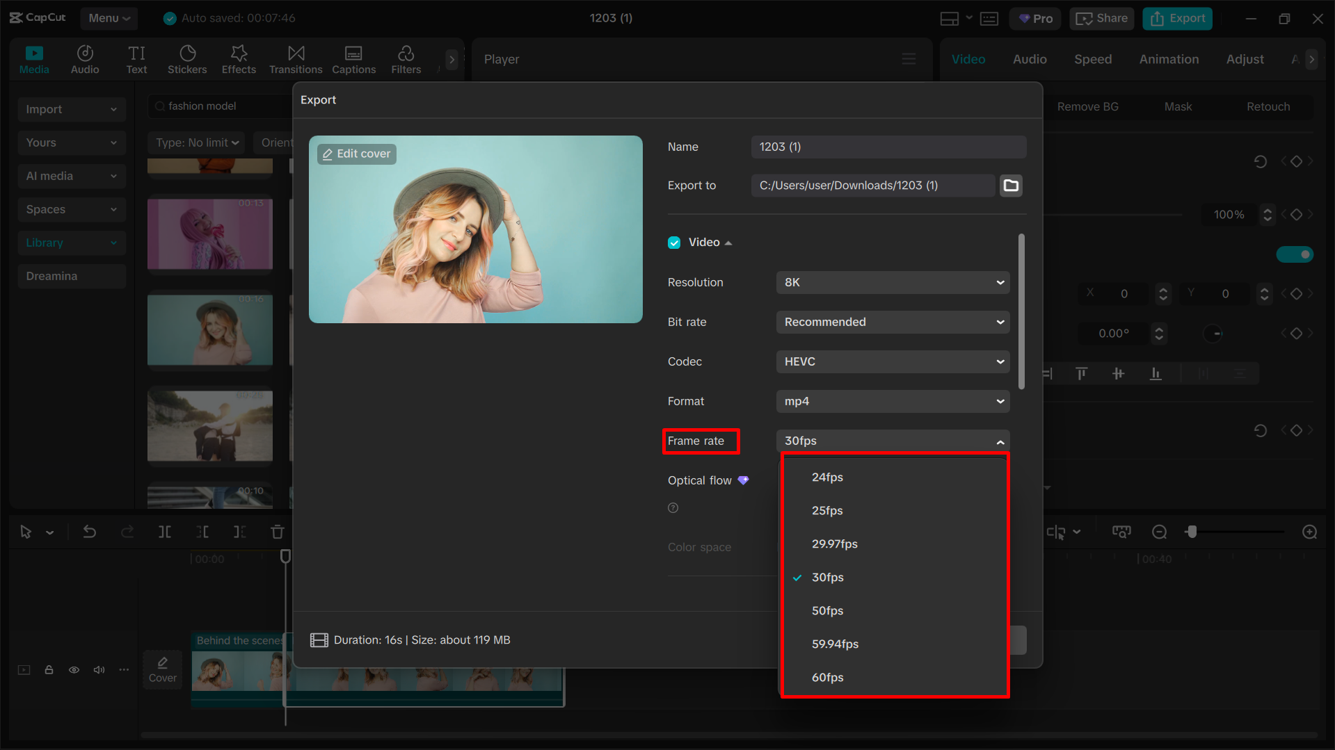 Adjust the framerate of the video