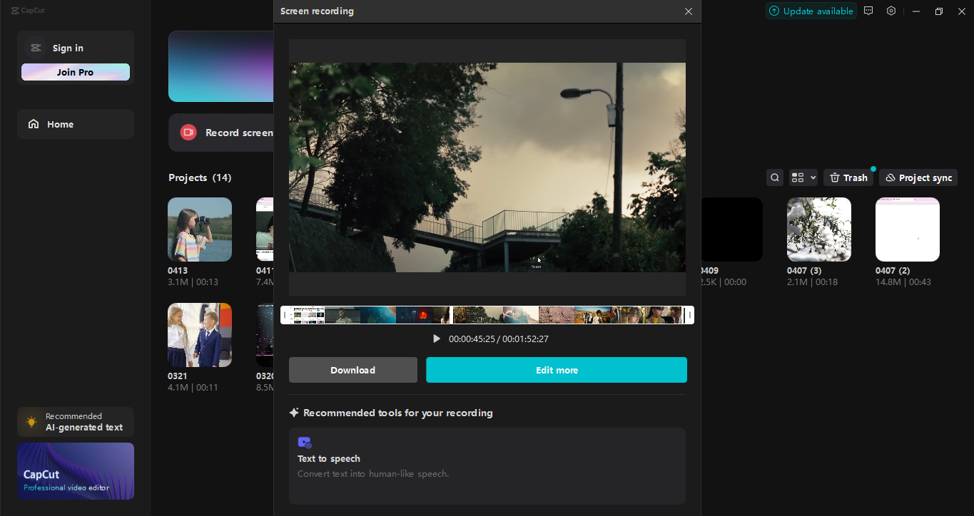 Interfaz del CapCut editor de vídeo de escritorio