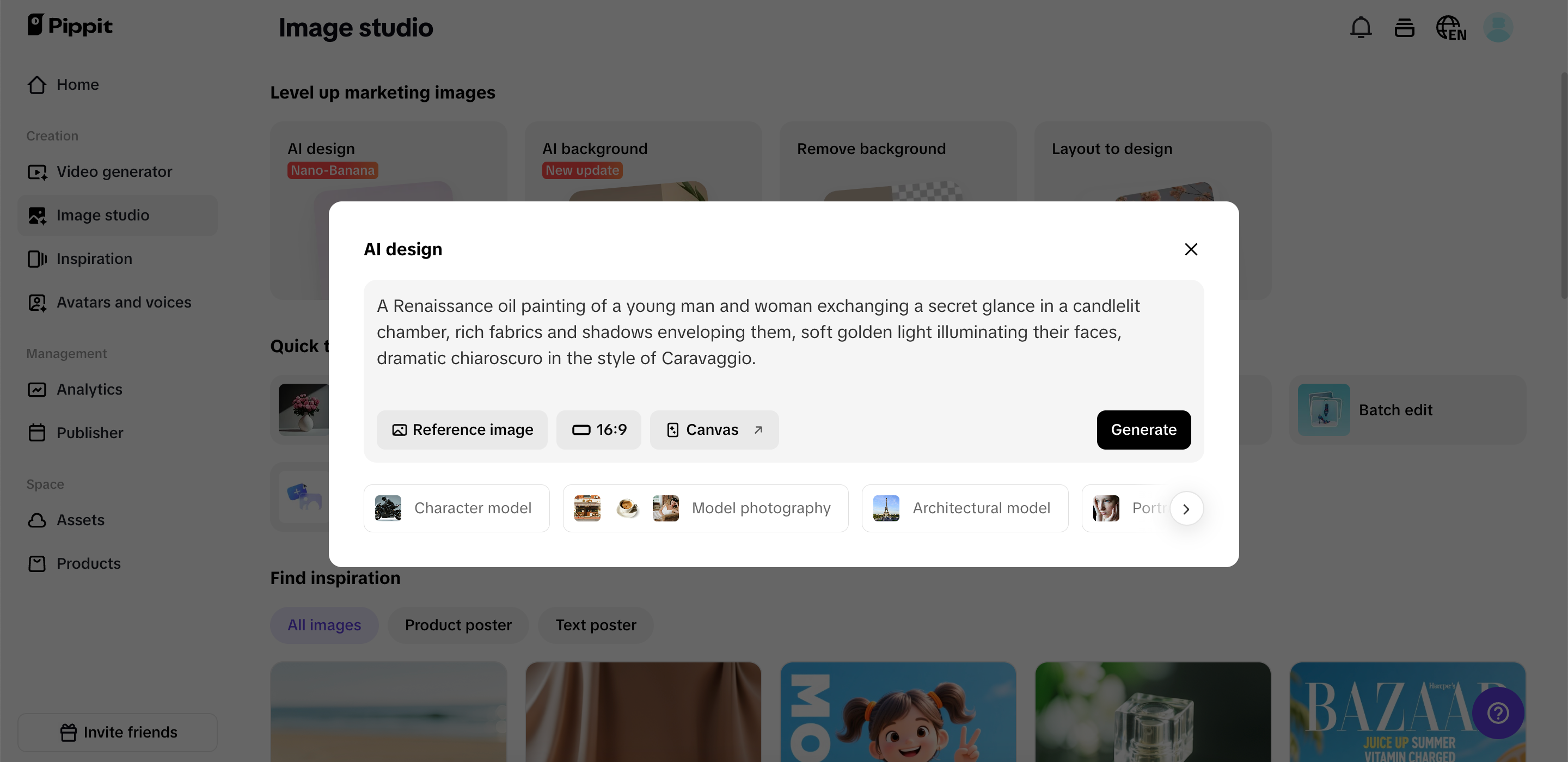 Creación de imágenes en Pippit