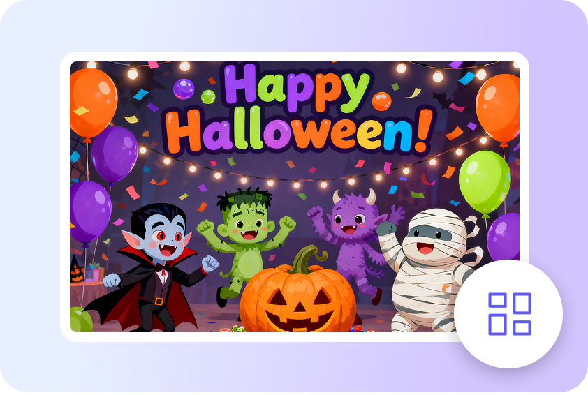 Colorful Halloween card full of festive cheer.
