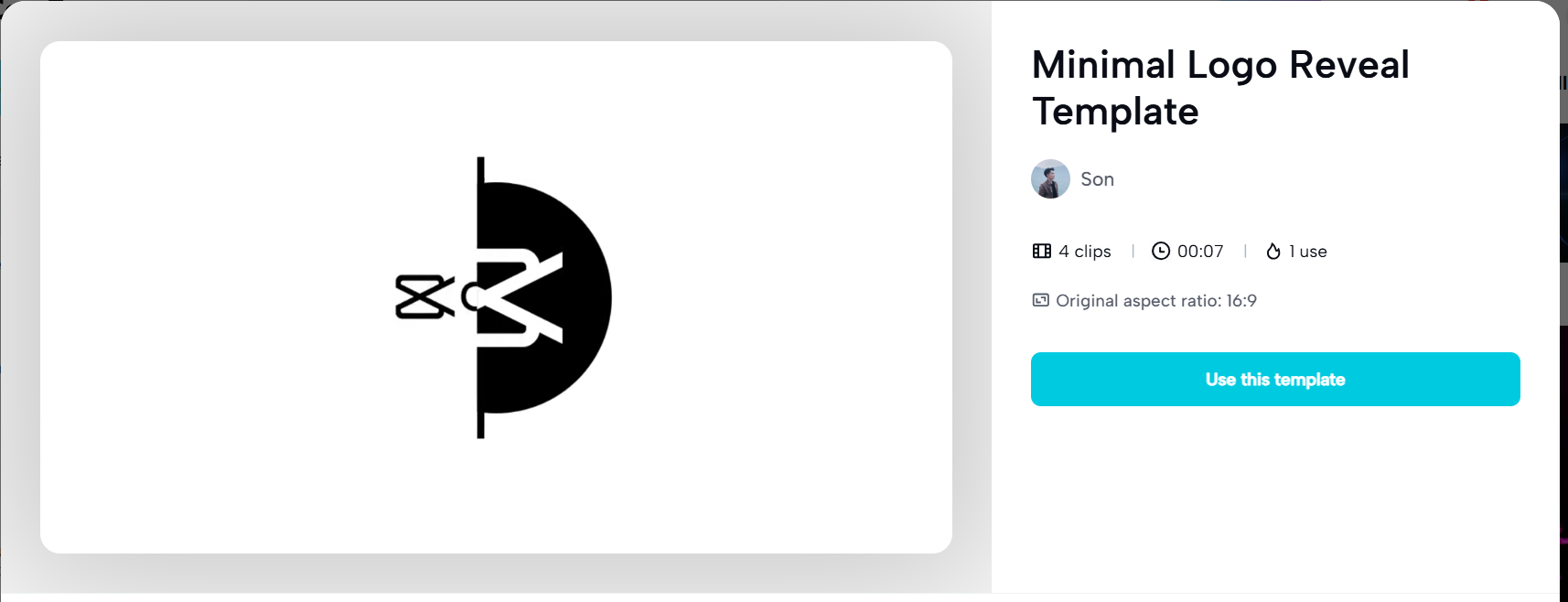 Plantilla de revelación de logotipo limpia y minimalista en CapCut Web