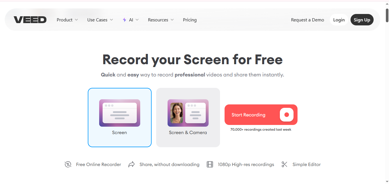 Interfaccia di VEED - miglior registratore schermo HD per PC