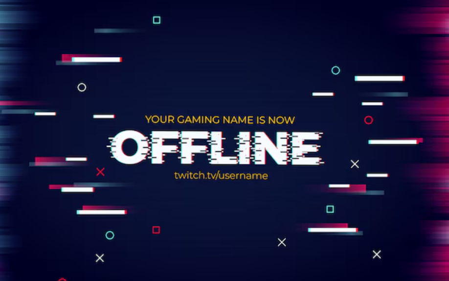 Contoh templat sepanduk Twitch dengan efek glitch.