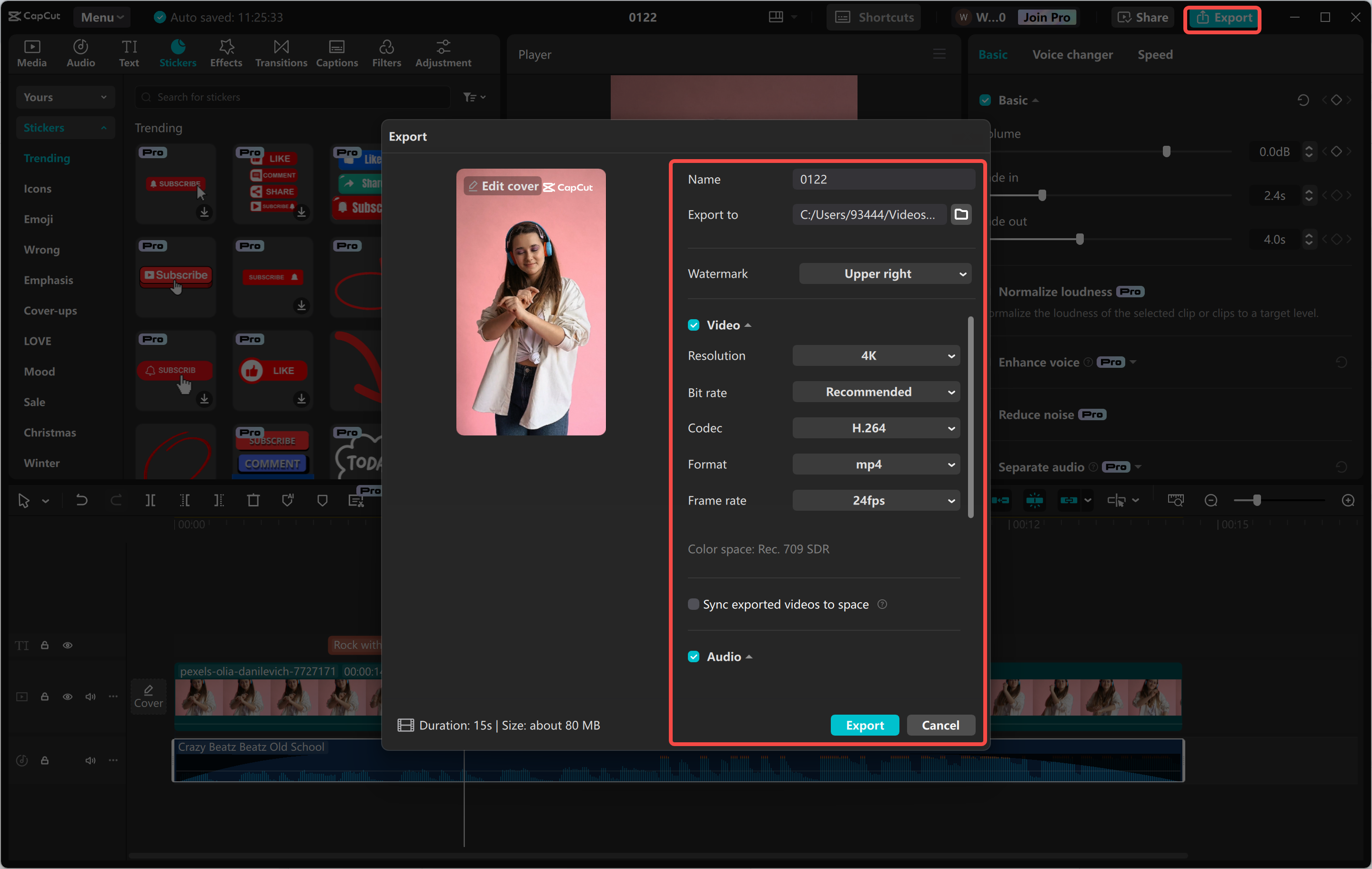 Export nebo sdílení krátké z CapCut desktop video editor