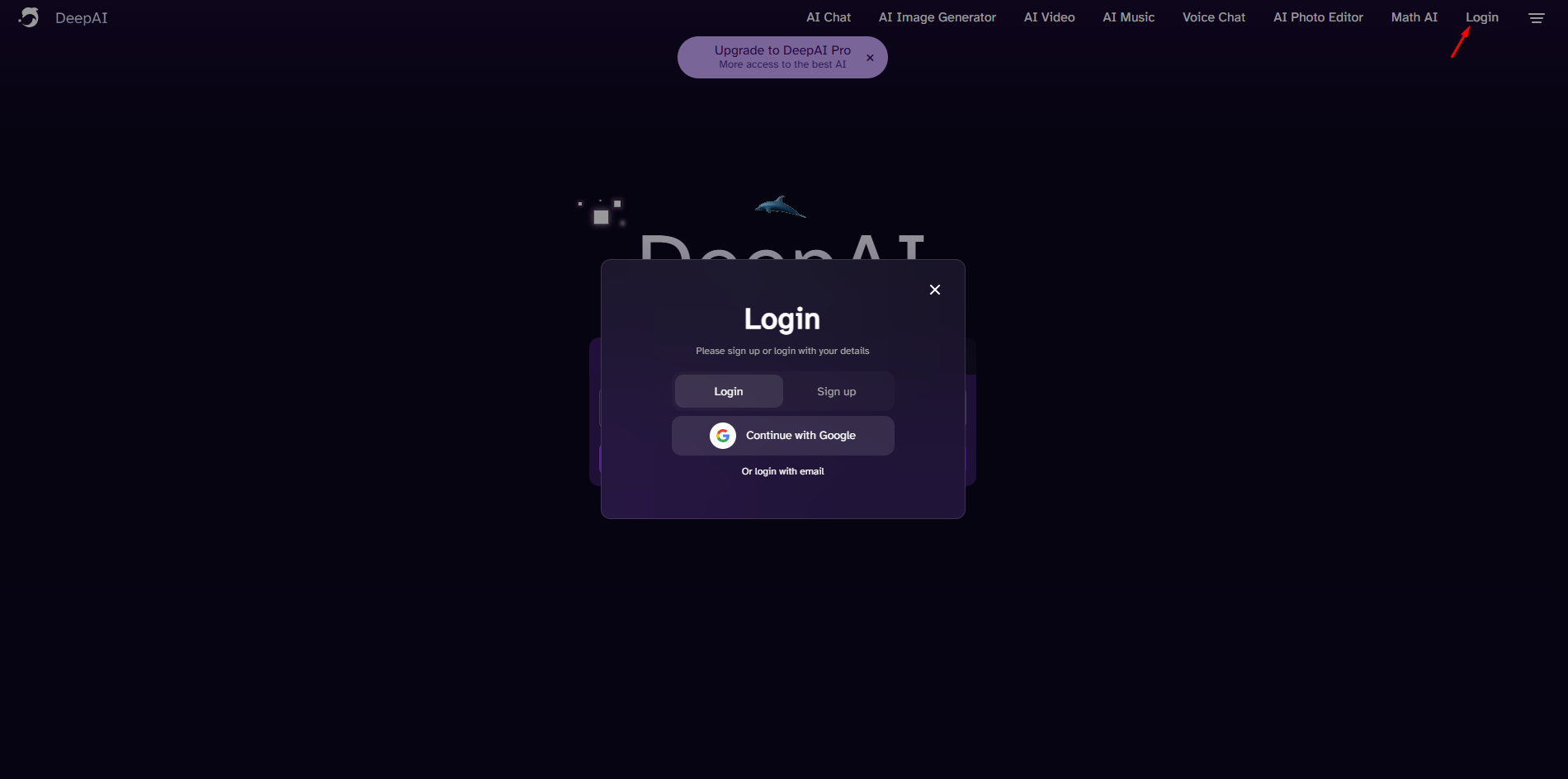 A Deep AI képgenerátor elérése