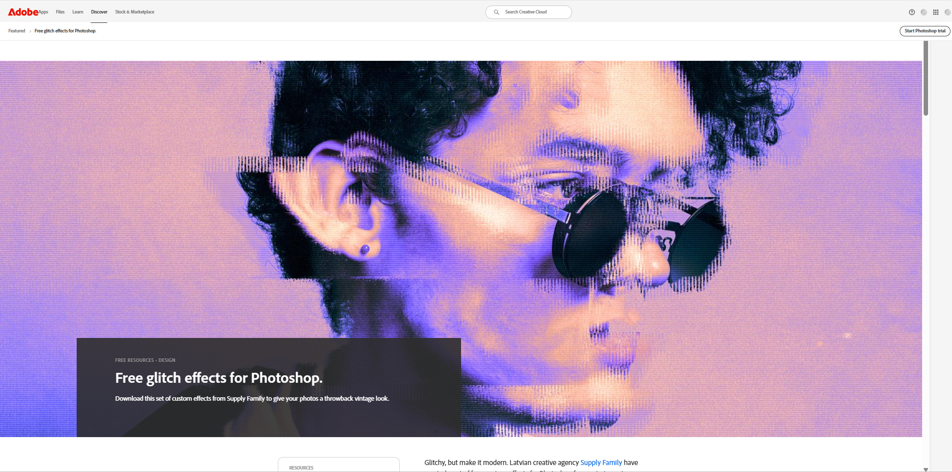 Interfaccia di Adobe Creative Cloud - la migliore piattaforma per gli effetti glitch di YouTube