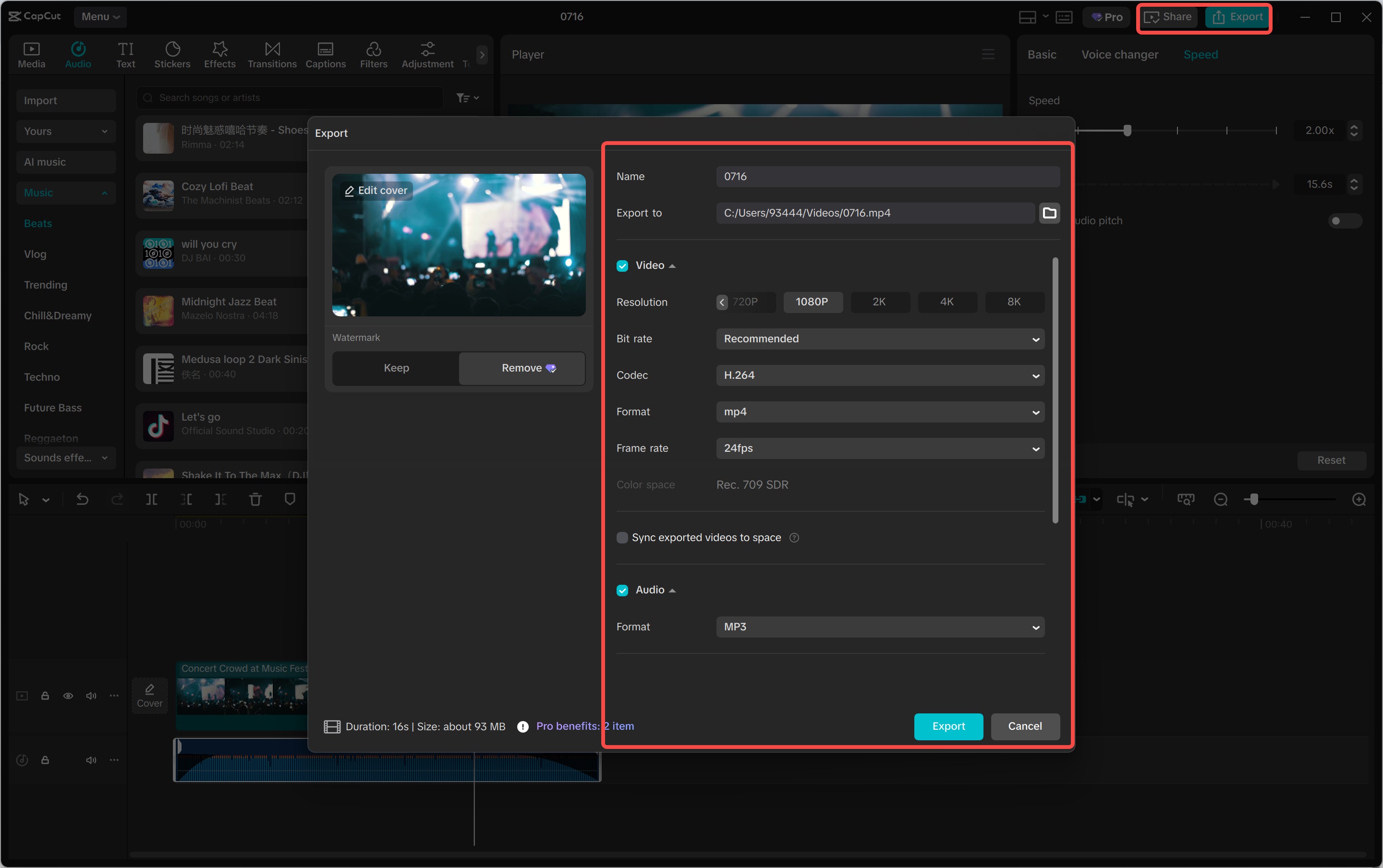 Export and share  videos in CapCut desktop video editor interface
