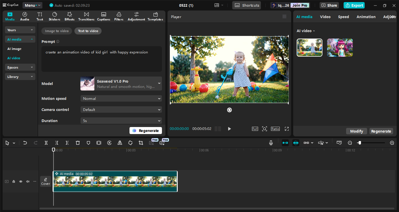 Interface ng CapCut desktop video editor