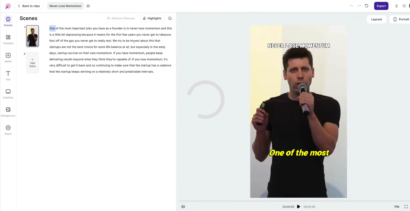 Interfaccia di Vizard.ai - lo strumento ideale per creare didascalie AI per video